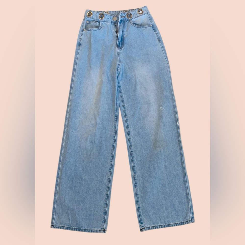 Missguided + Light Blue Flare Wide Leg Jeans size 25